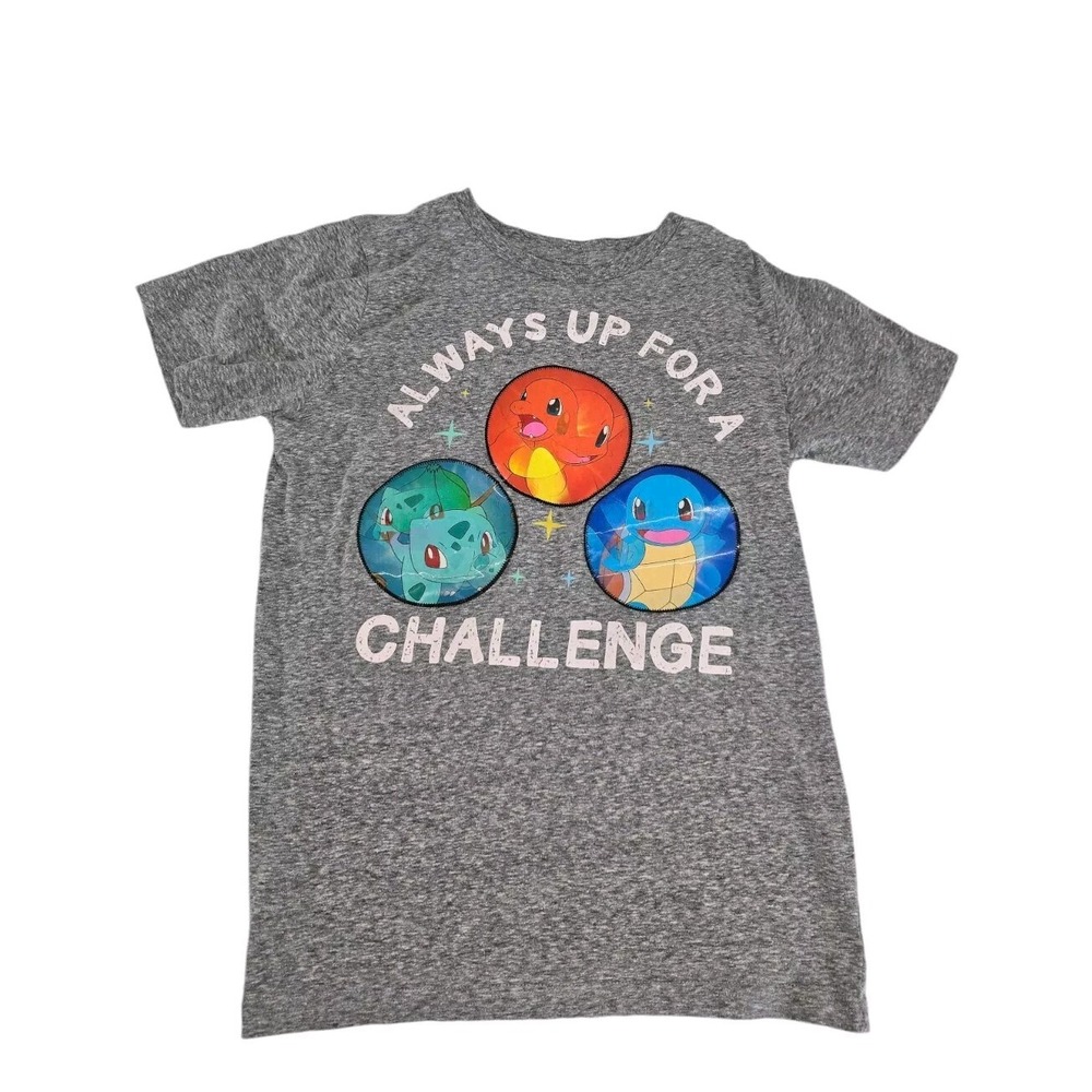 Pokemon Boys Graphic Crew Neck Gray Shirt Kids Size Large Up For A Challenge